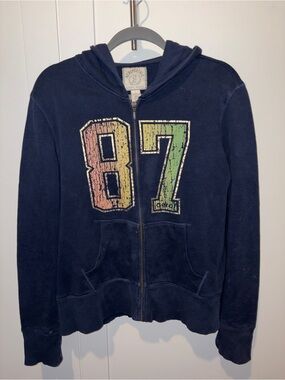 Aeropostale Navy Full‑Zip Hoodie with Faded 87 Graphic